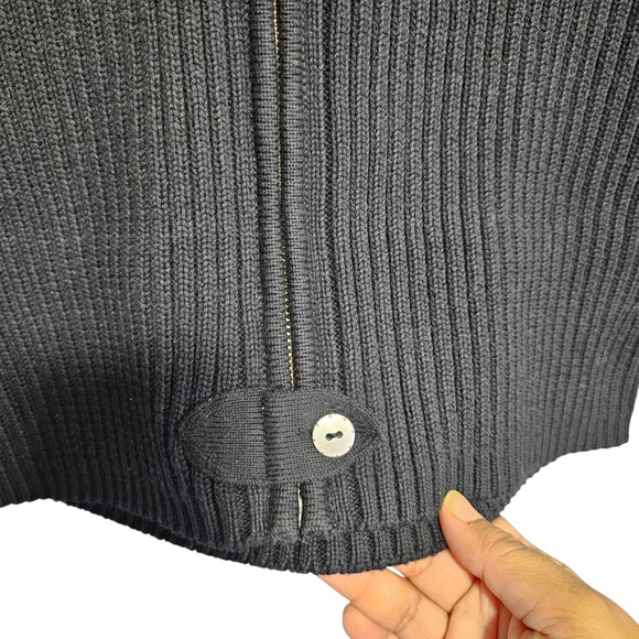 Parley Ribbed High Neck Zip Up Knit Cardigan Sweater‎ Black Cotton Blend Size S - Picture 6 of 11